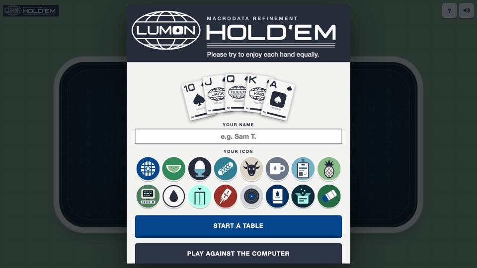 Lumon Hold’em start screen