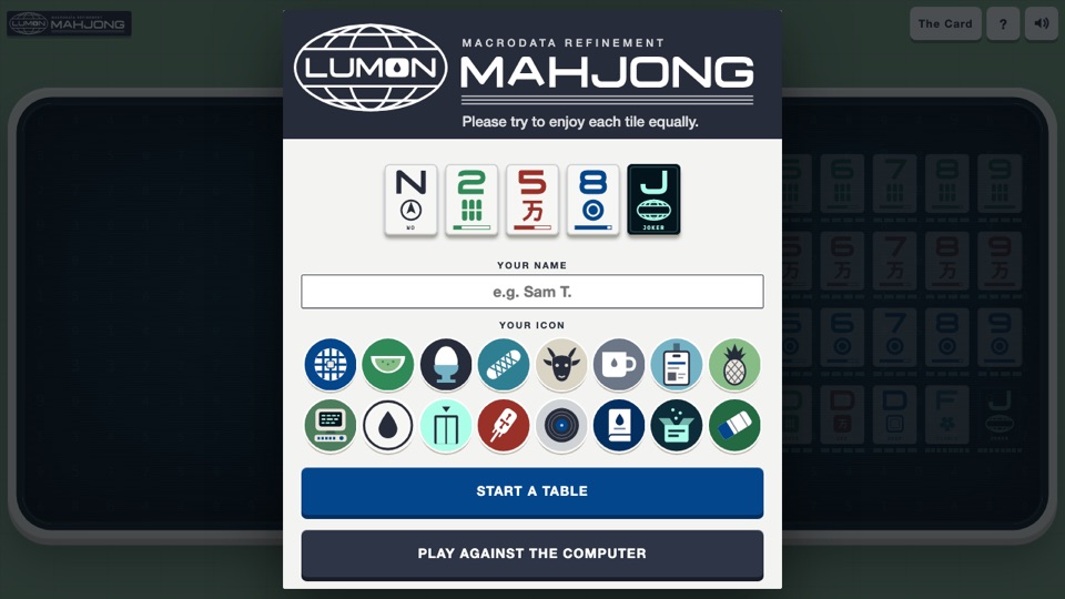 Lumon Mahjong start screen