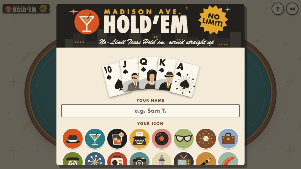 Madison Ave. Hold’em start screen